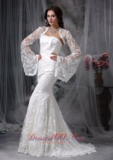 Modest Mermaid Strapless Court Train Lace Wedding Dress